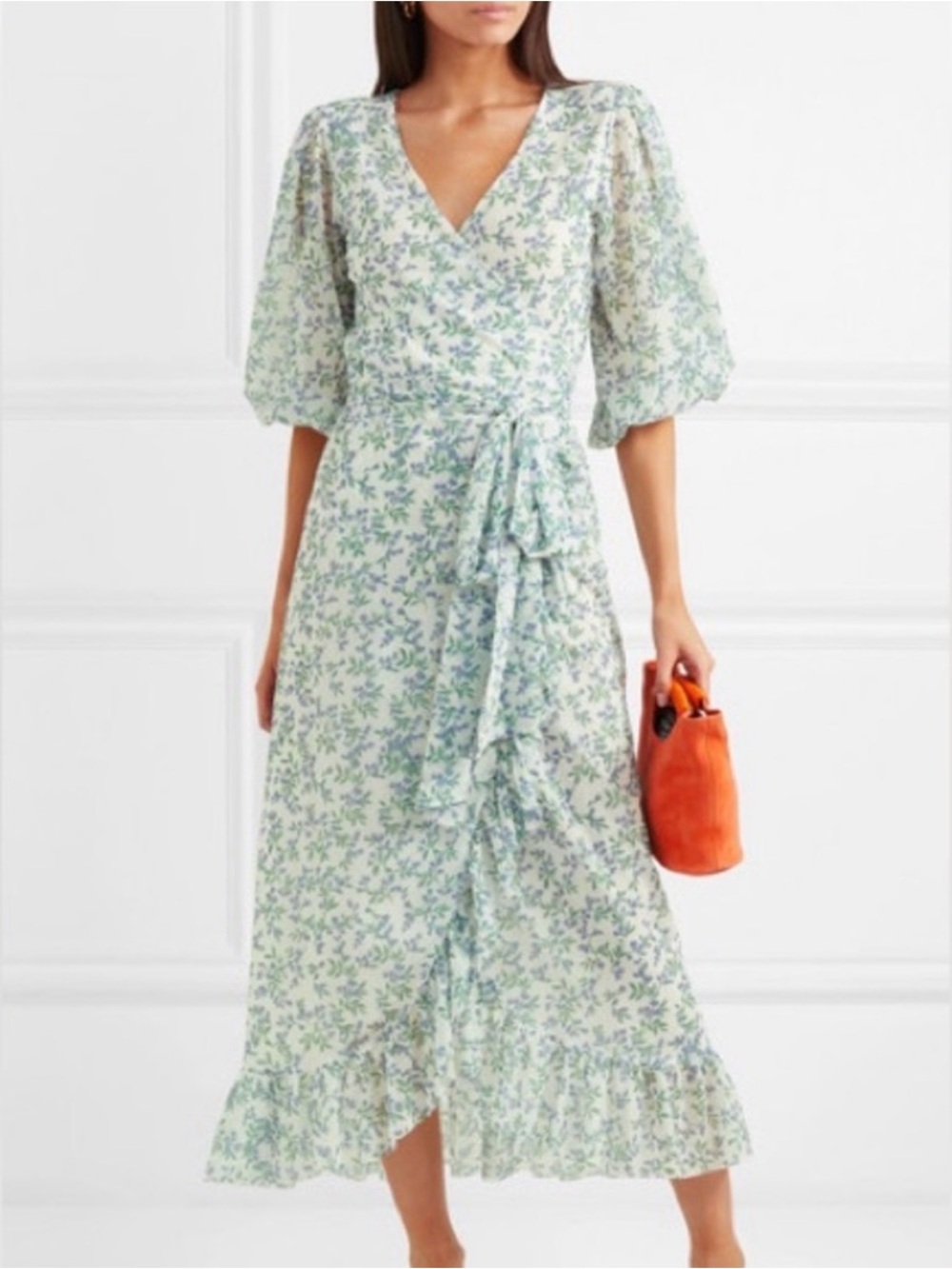 Ganni Green and Blue Floral Midi Dress